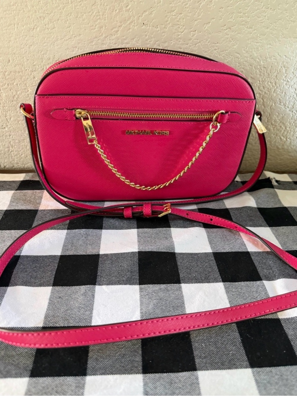Michael Kors Hot Pink Crossbody Bag with Gold Hardware